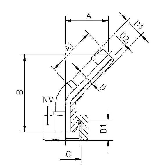 1028B Hose barb adapter elbow 45°