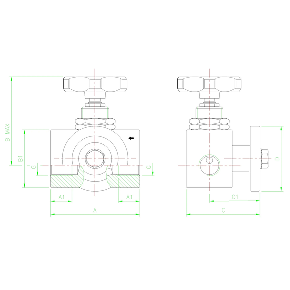 5300-23   Needle valve stainless steel  with flange